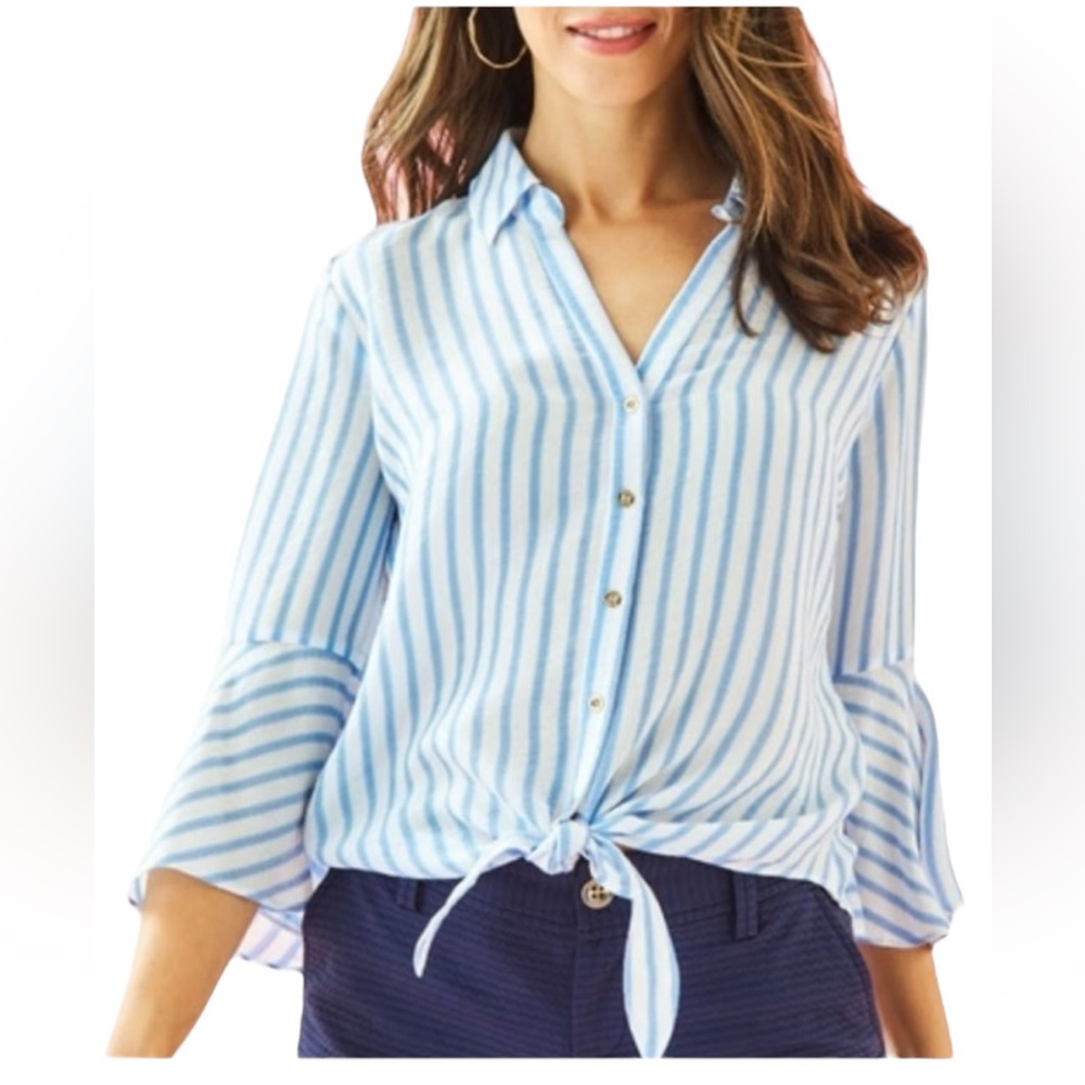 Lilly Pulitzer  Lysa Striped Top Bell Sleeve Button Down Size S